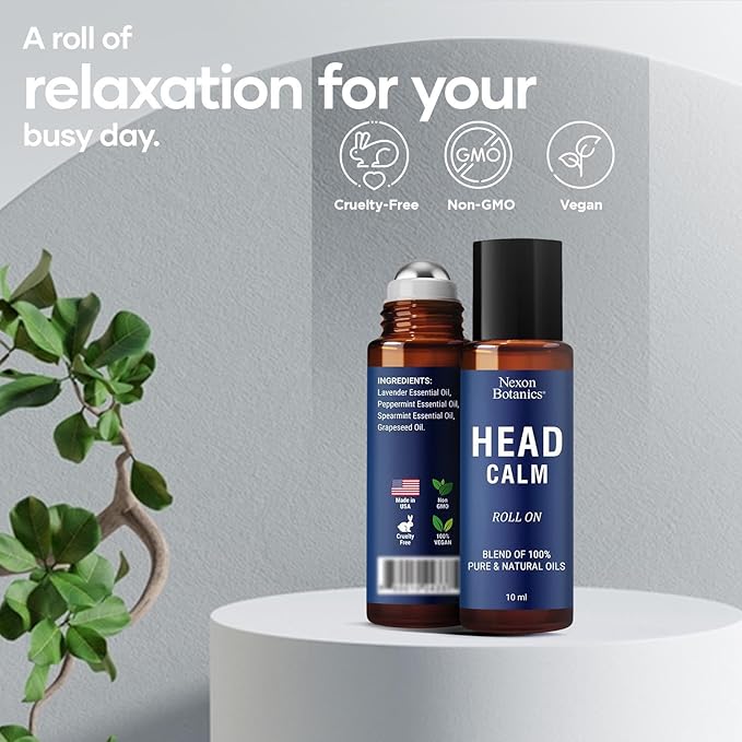 Head Calm Essential Oil Roll-On 10 ml - Pure, Natural Oil with Grapeseed for Relaxation - Soothing Roll-On Stick for Easy Application- Nexon Botanics