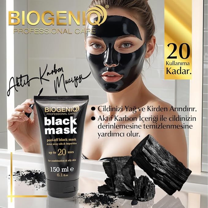 Biogeniq Professional Care Black Mask, Peel-Off, Detox for Oils & Impurities, Up to 20 Uses, 6.1 fl.oz