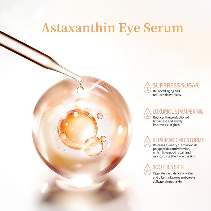 BLUE LOVE 1PC Astaxanthin Eye Serum - Reduces Dark Circles & Puffiness, Anti-Aging Formula Targets Wrinkles, Hydrating for Puffy Bags, Fast Absorbing & Moisturizing