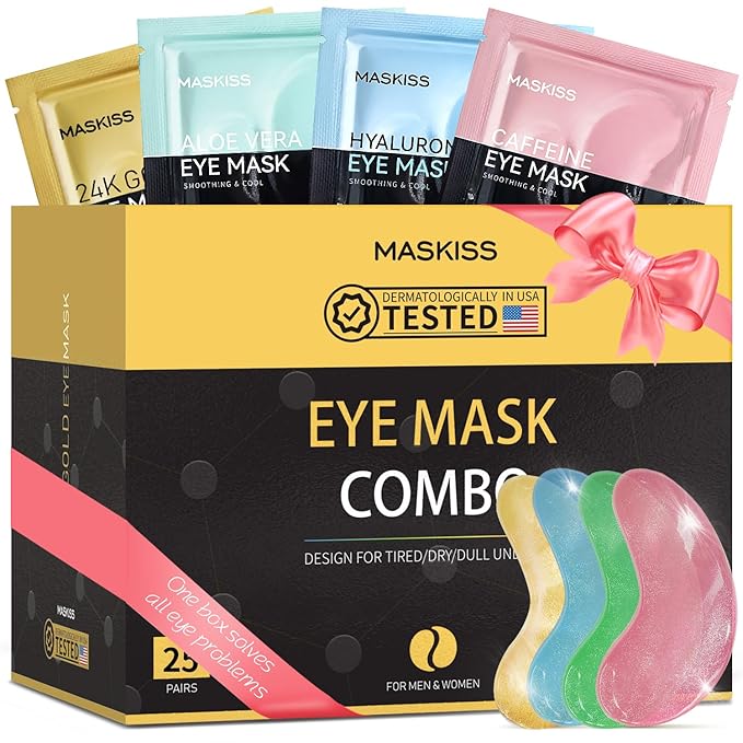 Under Eye Patches(25 Pairs), 24K Gold, Caffeine, Hyaluronic Acid, Aloe Vera Eye Masks for Dark Circles Puffy Eyes Undereye Bags, Eye Skin Care Gift Set for Bachelorette Party Favors