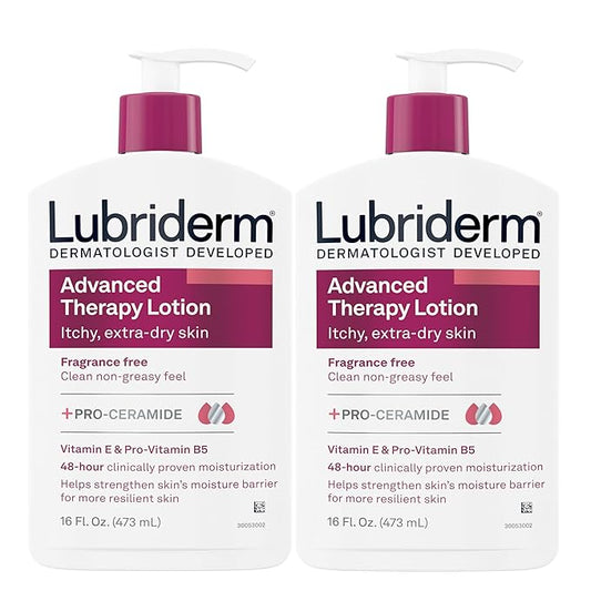 Lubriderm Advanced Therapy Fragrance Free Moisturizing Hand & Body Lotion + Pro-Ceramide with Vitamins E & Pro-Vitamin B5, Intense Hydration for Extra Dry Skin, 16 fl. oz, 2 Pack