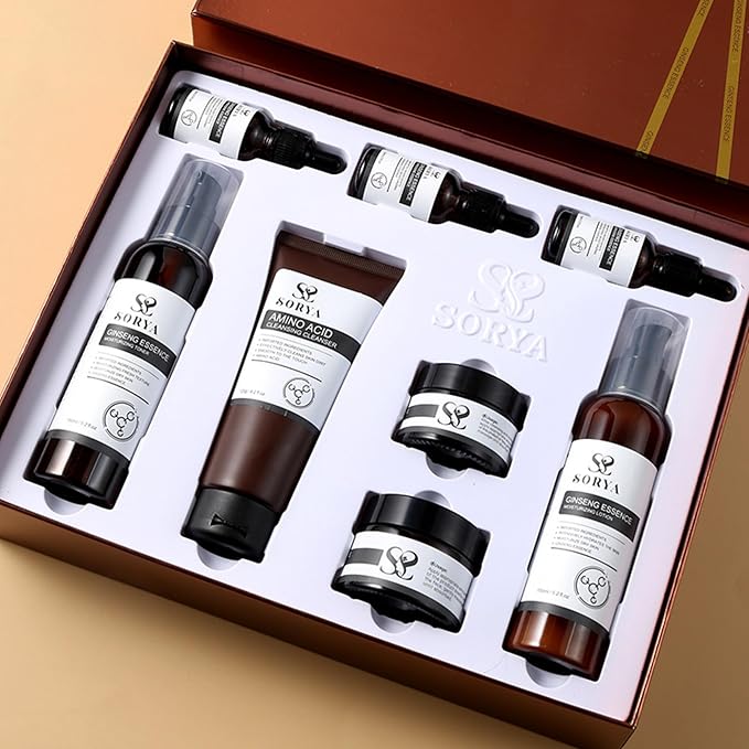 Korean Red Ginseng Skin Care Set of 8 Anti-Aging Skincare Routine Serum, Toner, Lotion Pore Cleanser, Hydrating Moisturizer For Most Skin Types