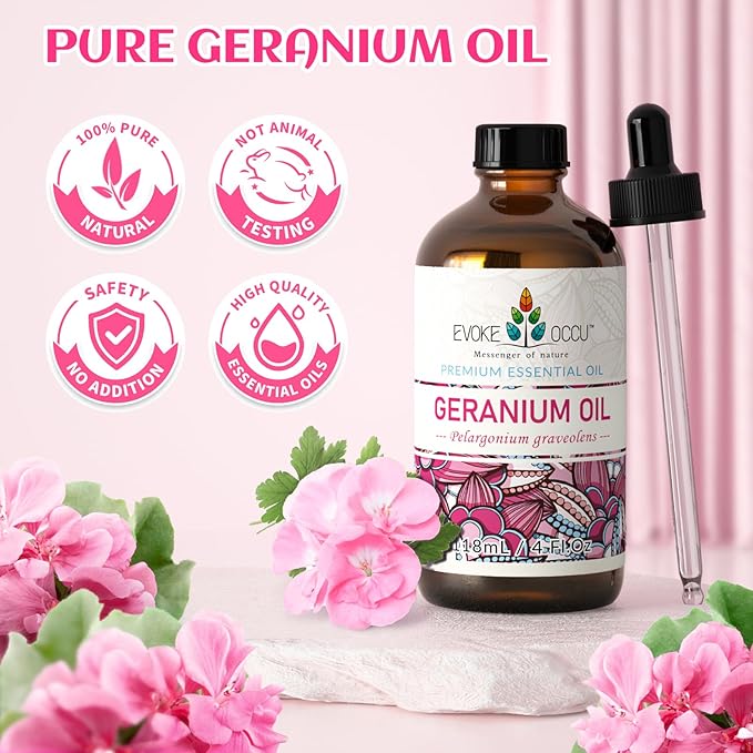 EVOKE OCCU Geranium Essential Oil for Skin, Diffuser, Aromatherapy - 4 FL Oz