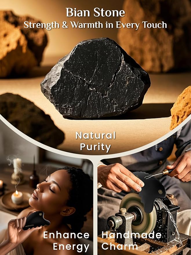 Rena Chris Body Gua Sha Tools, Natural BianStone GuaSha Tool, Manual Massage Sticks for Jawline Sculpting and Puffiness Reducing, Whole Body Skin Care Massager (Black)