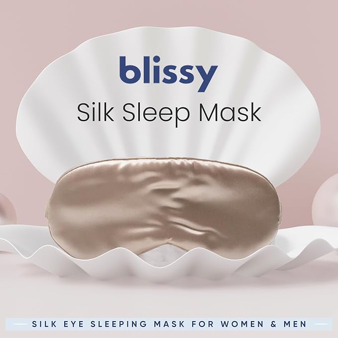 Blissy Silk Sleep Mask - Eye Sleeping Mask for Women & Men for Total Blackout - 100% Pure Mulberry Silk, 22 Momme 6a Fibers - Blindfold Sleep Mask Side Sleeper Eye Cover (Champagne)