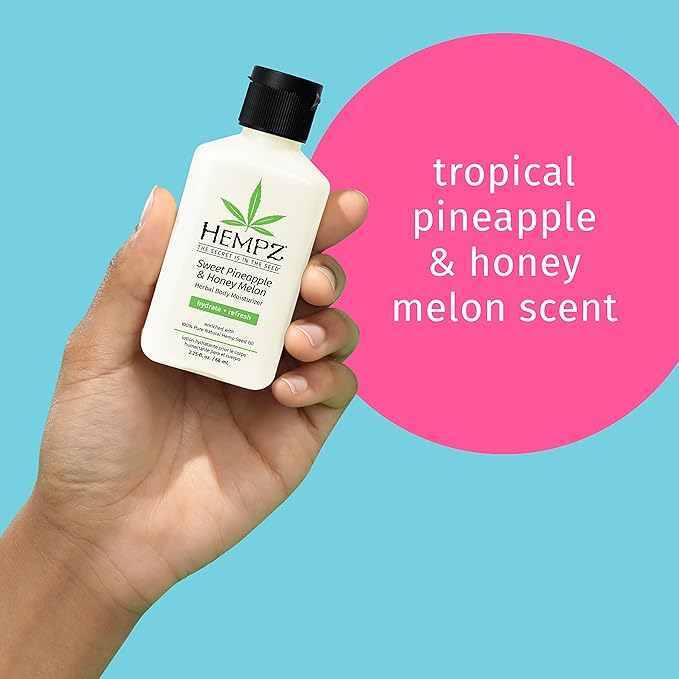 Hempz Sweet Pineapple & Honey Melon Moisturizing Skin Lotion, Hemp Seed Herbal Body Moisturizer with Jojoba, Natural Extracts, Vitamins A and E, 2.25 oz