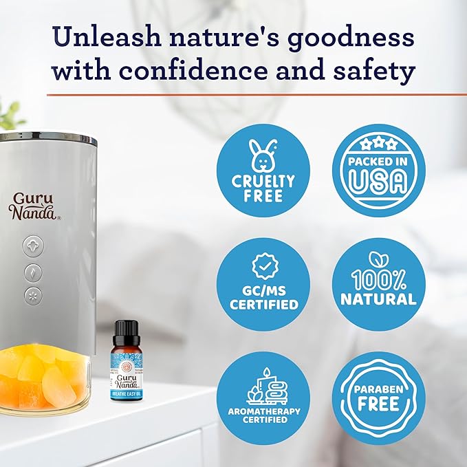 GuruNanda Breathe Easy Essential Oil (2x0.5 Fl Oz) - 100% Pure & Undiluted Aromatherapy Oil for Diffusers - Aids in Congestion for Easier Breathing
