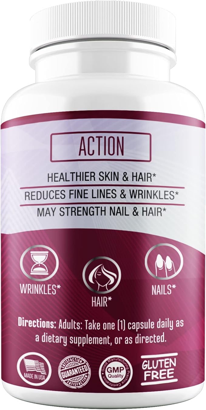 Berry Gen Biotin Supplement 10000 mcg Vegetarian Capsules - Support Hair Health & Growth, Help Heal Skin & Reduce Wrinkles and Moisturize Skin, Hair, and Nails - 30 Count (3)