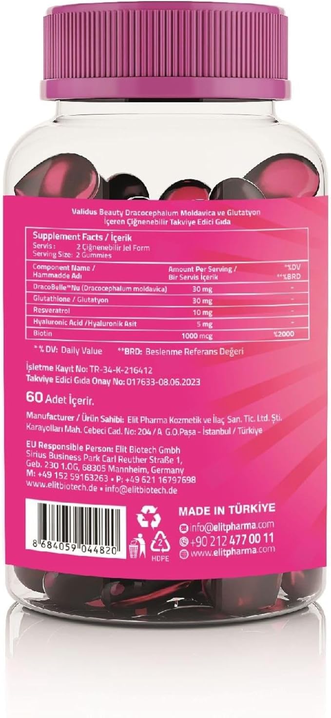 Validus Premium Beauty Gummies for Skin, Hair, Nail Health, Anti-Aging, & Radiant Skin | DracoBelle Nu, Collagen, 1000 Biotin Multivitamin Delicious Berry Flavor, Non-GMO, Lactose Free, & Gluten-Free