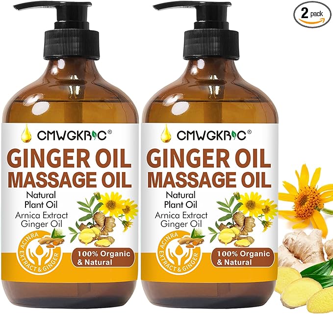 2 Pack Ginger Oil Lymphatic Drainage Massage,Belly Drainage Ginger Oil-Warming Tired Sore Muscle Ginger Massage Oils With Natural Arnica Extract,Grapeseed Oil,Vitamin E Massage Oil for Massage Therapy