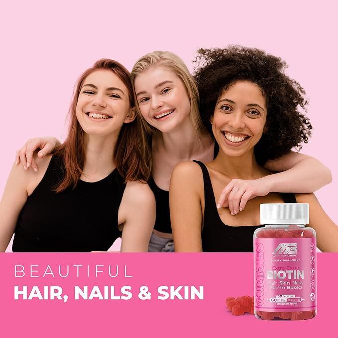 MB One Biotin Gummies - Healthy Hair, Skin and Nails Strengthening, Vitamin B7, Vegan Biotin 10000 Mcg (60 Gummies) Non-GMO, Pectin-Plant-Based, for Kids and Adult, Strawberry Delicious Flavor