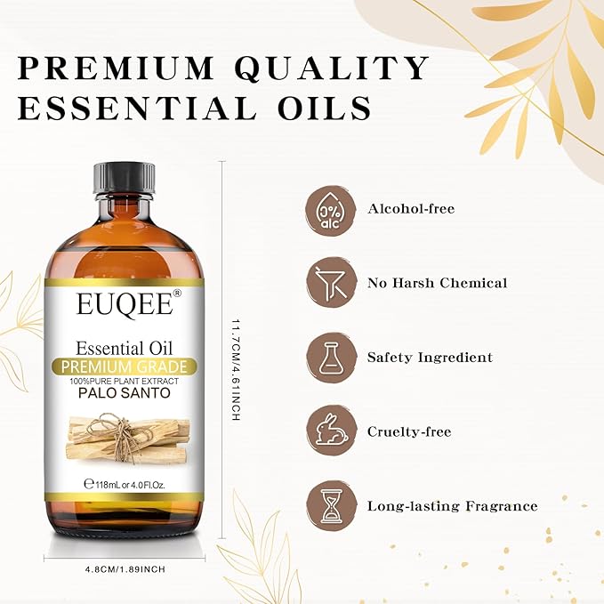 Palo Santo Essential Oil 118mL Pure Palo Santo Oil Premium Essential Oil with Glass Dropper for Diffuser, Soap Candle Making - 4Fl. Oz
