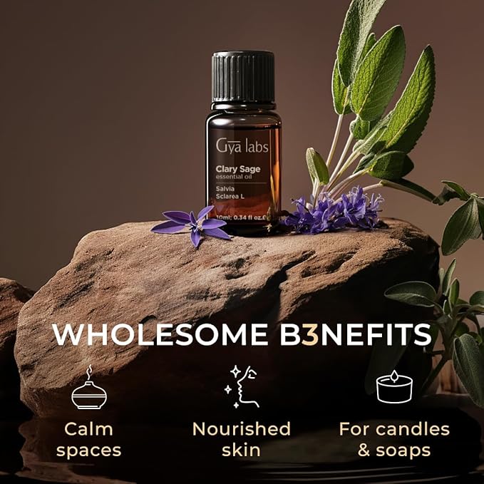 Gya Labs Clary Sage Essential Oil for Diffuser - 0.34 Fl Oz - 100% Pure Natural Clary Sage Oil for Skin, Hair, Aromatherapy & Candle Making - Fragrant Aromatherapy Scent