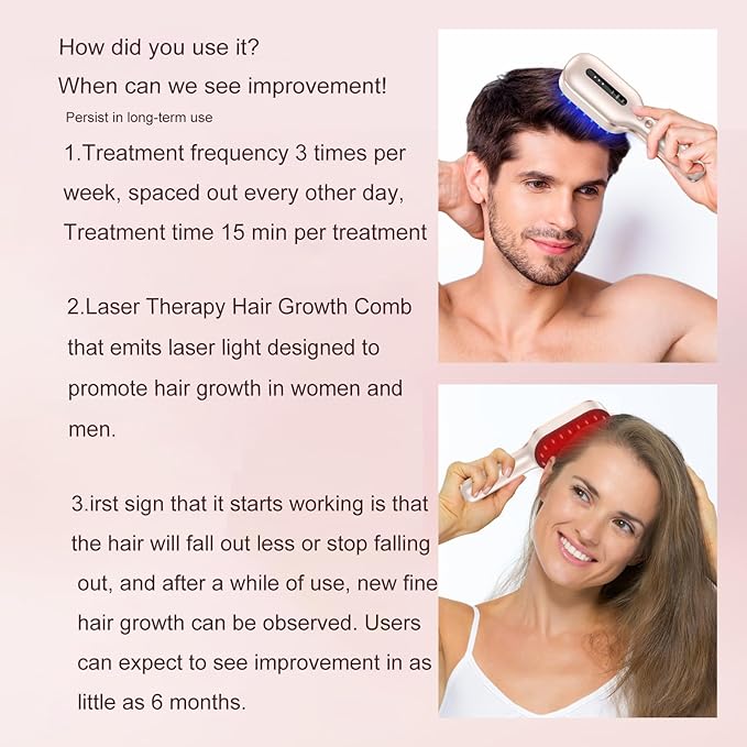 Laser Therapy Hair Growth Comb,FDA Cleared Laser Hair Growth Device Red Light Electric Scalp Massager, promote hair growth in women and men(Pink)