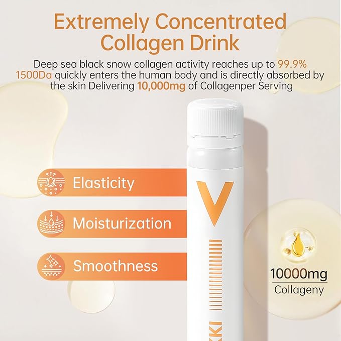 Collagen Protein Powder, 10000 mg Collagen Peptides, Fish Collagen with Hyaluronic Acid and Vitamin C for Skin, Hair and Nails Support, 1 Fl Oz x10s