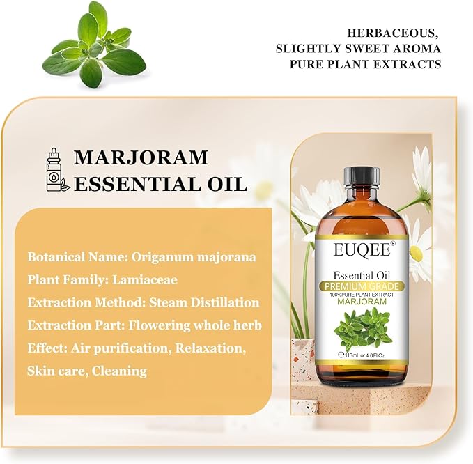 Marjoram Essential Oil 118 ml Large Bottle Premium Marjoram Oil with Glass Dropper Great for Diffusers, Soap Candle Making - 4 oz