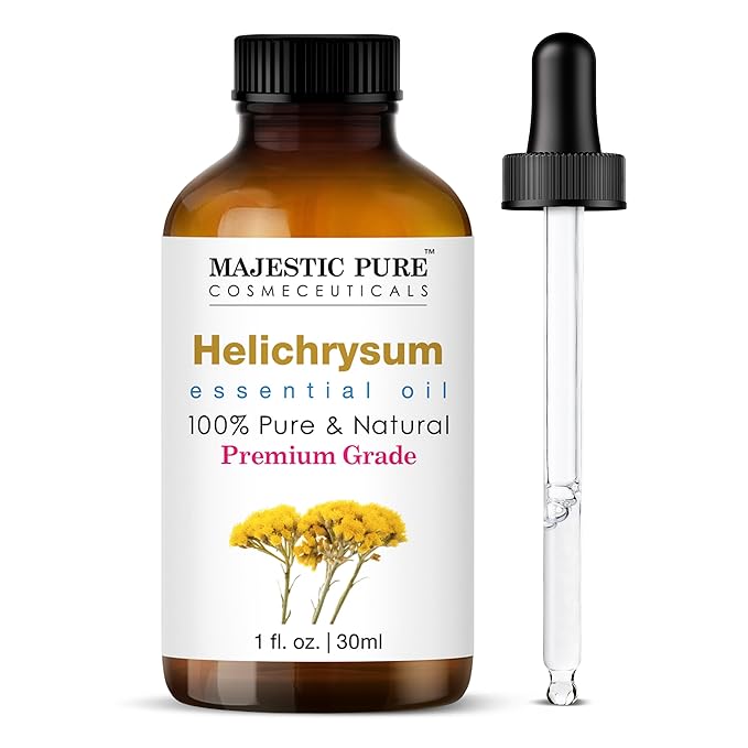 Majestic Pure Helichrysum Essential Oil | 100% Pure and Natural Helichrysum Oil | Premium Grade Essential Oils for Hair Care, Home Diffusers, Skin, Aromatherapy, Massage and Humidifiers | 1 Fl Oz