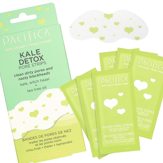 Pacifica - Blackhead Remover Strips Nose Strips - Kale Detox Skin Care - Deep Pore Cleansing Nose Strips w/Instant Pore Unclogging - Oil-Free, Non-Comedogenic Vegan, Clean Beauty Dermatologist Tested