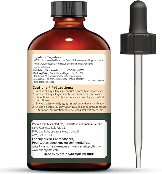 Horse Chestnut (Aesculus hippocastanum) Oil | Pure & Natural Essential Oil for Skincare, Hair Care & Massage- 118ml/4 fl oz