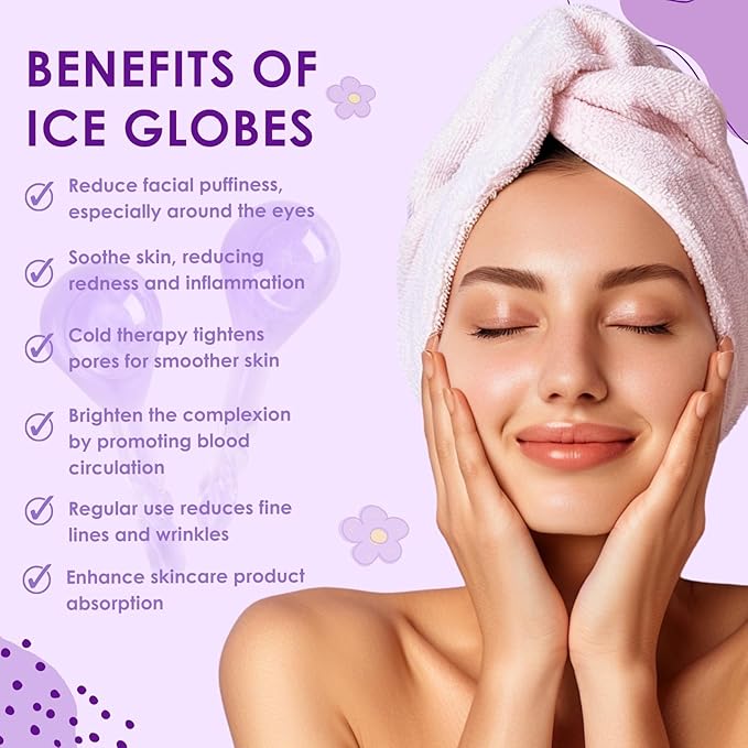 Facial Ice Globes Cryo Stick, Cooling Roller for Face, Neck & Eyes, Beauty Tool to Refresh Skin, Smooth Fine Lines, Reduce Puffiness, Tighten Pores, Skincare Gift Set, Glitter Purple