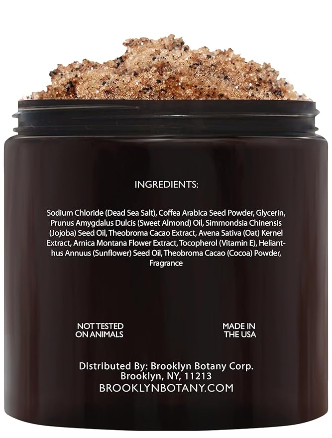 Brooklyn Botany Dead Sea Salt and Arabica Coffee Body Scrub 10 oz - Moisturizing and Exfoliating Body, Face, Hand, Foot Scrub - Fights Stretch Marks, Fine Lines, Wrinkles - Great Gifts for Women & Men