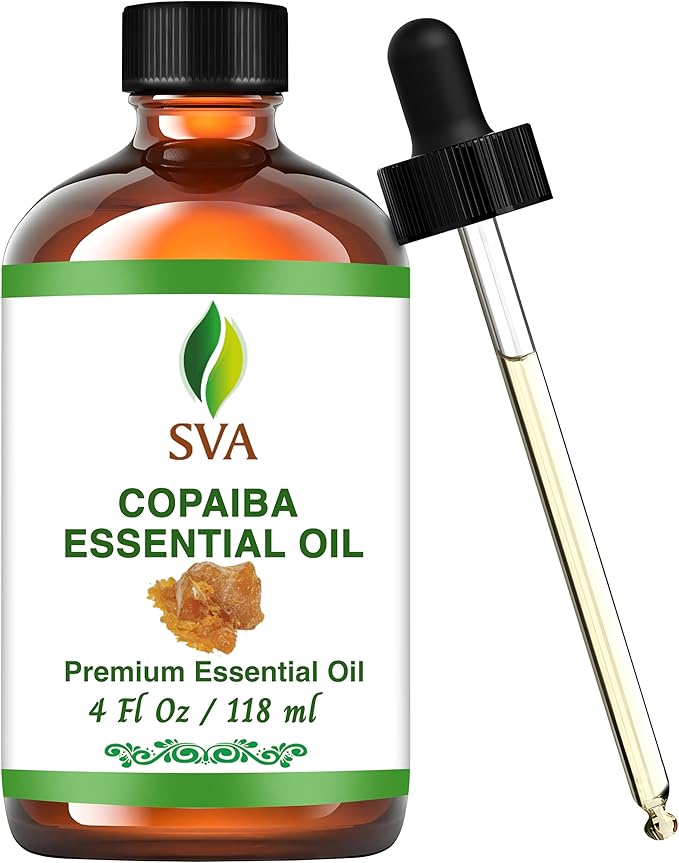 SVA Copaiba Essential Oil – 4 Fl Oz – 100% Natural Copaiba Oil - for Diffuser, Hair Care, Face, Skin Care, Aromatherapy, Scalp and Body Massage, Soap and Candle Making – with Dropper