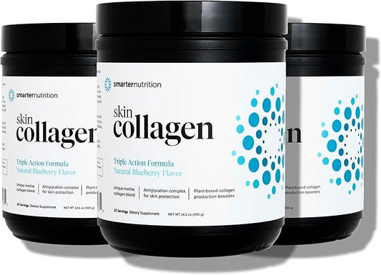 Smarter Nutrition Marine Collagen - Type 1 & 3 Peptides with Herbal Antioxidants for Skin and Hair Health - Vitamin E & C, Green Tea, Berry Powder, Quercetin - (60 Servings (Pack of 3))