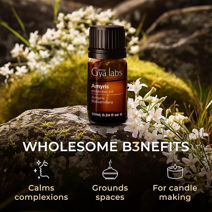 Gya Labs Amyris Essential Oil for Skin - 0.34 Fl Oz - 100% Pure Natural Amyris Oil for Diffuser, Massage, Aromatherapy & Candles Making - Warm Earthy & Woody Scent
