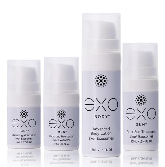 EXO SKIN SIMPLE - EXO Travel Kit for Men Exoceuticals | Hydration | Innovative Exosome Skin Care Solutions | 4 travel-sized bottles(1 EXO BODY™, 1 EXO SUN™, 2 EXO MEN™) | 35ML / 1.18 fl oz
