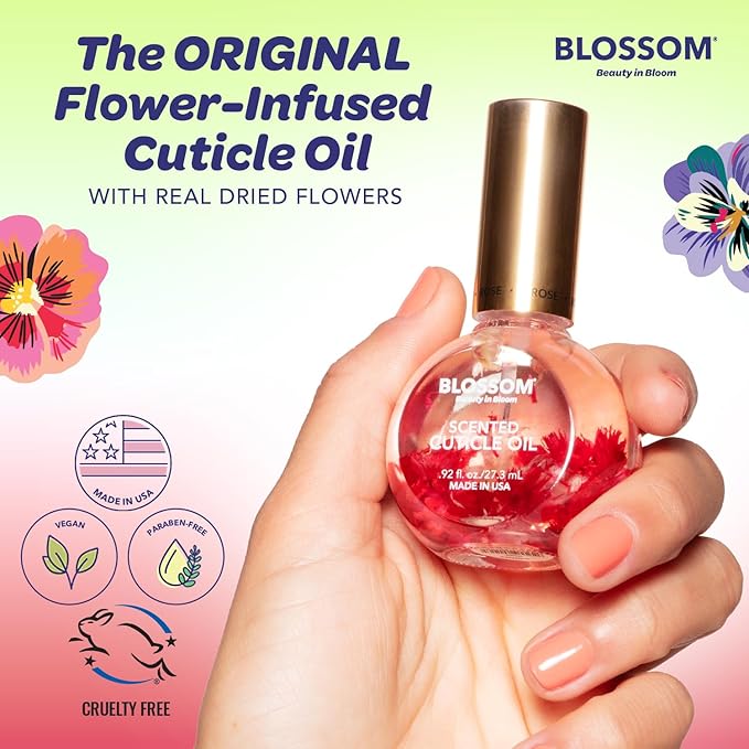 Blossom Cuticle Oil for Nails, Hydrating, Moisturizing, Scented Nail Oil Cuticle Care, Infused with Real Flowers, Made in USA, 0.5 fl. oz, Cherry