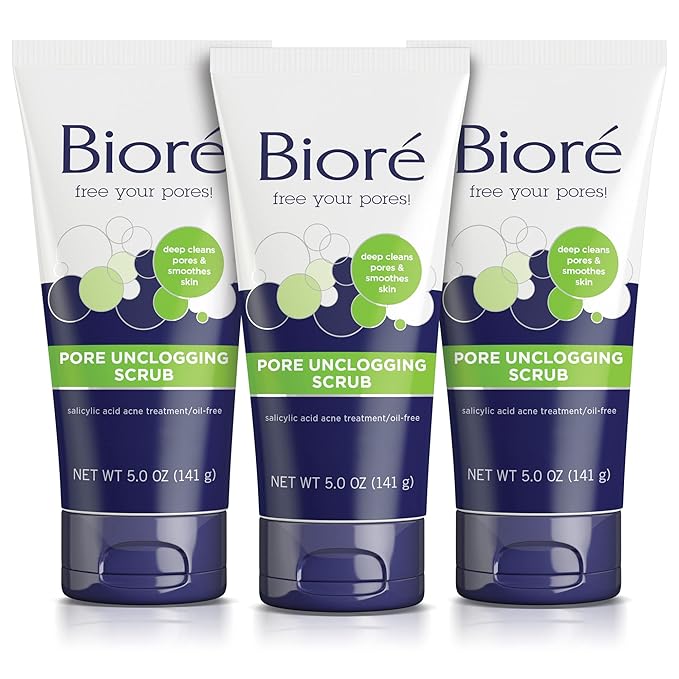 Bioré Pore Unclogging Scrub, Removes Excess Dirt and Oils, Face Scrub, with Salicylic Acid, Oil Free, 5 Ounces, Pack of 3
