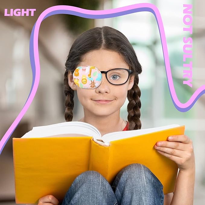 Newcotte 12 Pcs Eye Patch for Kids Toddler Reusable Adjustable Girls Boys Eyepatch for Glasses Left or Right Eye Patch, Assorted Patterns(Graceful)