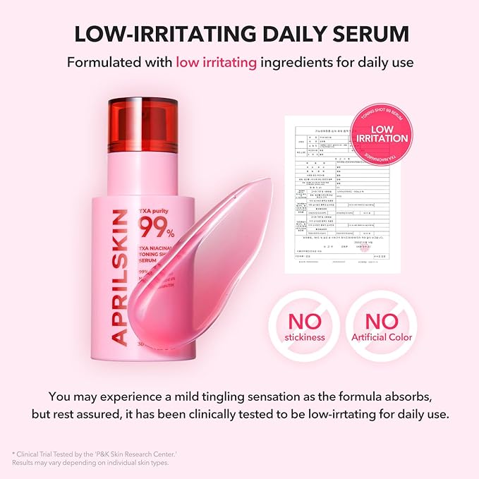 APRILSKIN TXA Niacinamide Toning Shot 99 Spicule Facial Serum｜Skin Booster Serum｜99% High-Purity Tranexamic Acid 3% + Niacinamide 5% for Uneven Skin Tone, Pore Care｜Korean Skin Care｜1.01 fl. oz.
