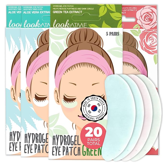 Under Eye Patches for Dark Circles and Puffiness (20 Pairs) - Korean Skin Care Caffeine Collagen Eye Patches for Puffy Eyes -Hydrogel Eye Patch - Under Eye Mask - Aloe Vera Rose Green Tea Gel Eye Pads