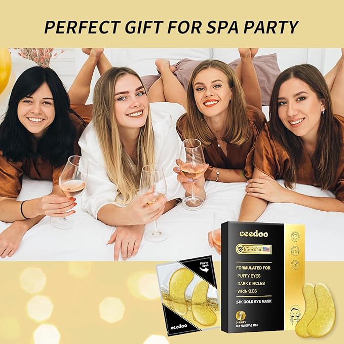 Under Eye Patches - 24 Pairs Gold Under Eye Mask for Puffy Eyes, Dark Circles, Eye Bags, Wrinkles, Collagen Eye Gels with Rejuvenating Treatment, Gifts for Women