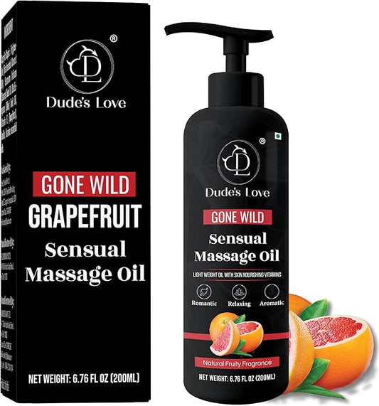 Organic - Edible Citrusy Sensual Massage Oil for Couple Date Night | for Intimate Moments Passion Body Glide No Stain & Non-Sticky | with Coconut Oil, Natural Grapefruit & Lime