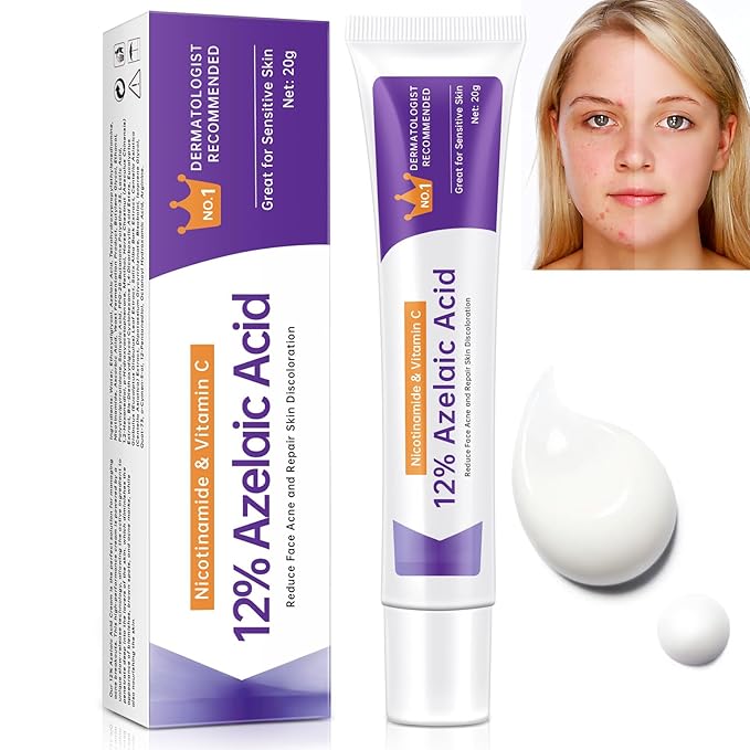 Azelaic Acid 12% Cream For Face, Azelaic Acid Acne Cream For Rosacea Treatment, Redness Relief, 0.7 OZ Azelaic Acid Gel With Salicylic Acid & Niacinamide For Dark Spot, Skin Care.