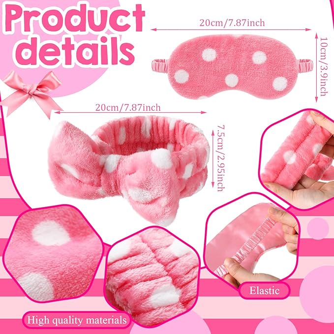 Kajaia 12 Pcs Sleepover Party Favors for Woman Plush Sleep Eye Mask Soft Spa Headband for Spa Birthday Bachelorette Slumber Party Supplies(Bright)