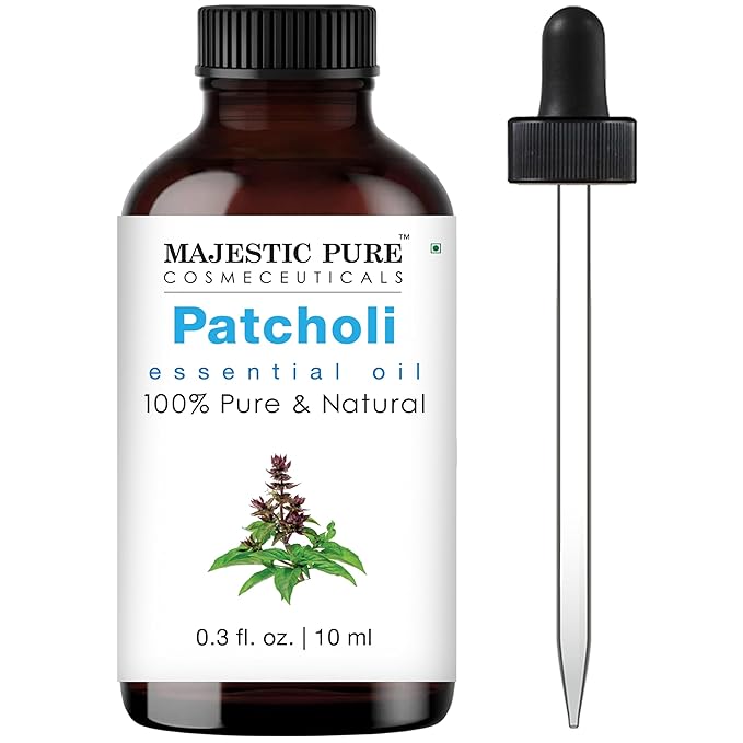 Majestic Pure Organic Patchouli Essential Oil - 100% Pure Patchouli Oil for Aromatherapy, Massage & Topical Uses, Perfect for Diffuser & Essential Oil Diffuser - 0.3 Fl Oz 10 ml.