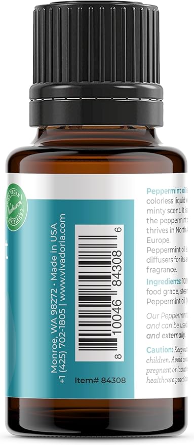 Viva Doria Peppermint Essential Oil, 100% Pure, Natural, Northwest Peppermint Essential Oil, Undiluted, for Aromatherapy | Food Grade, 15 mL (0.5 Fluid Ounce)