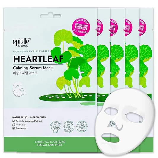 Epielle Heartleaf Calming Serum Sheet Masks (5pk) | Korean Skincare | Facial Sheet Mask | Kbeauty, Mother's Day Gifts