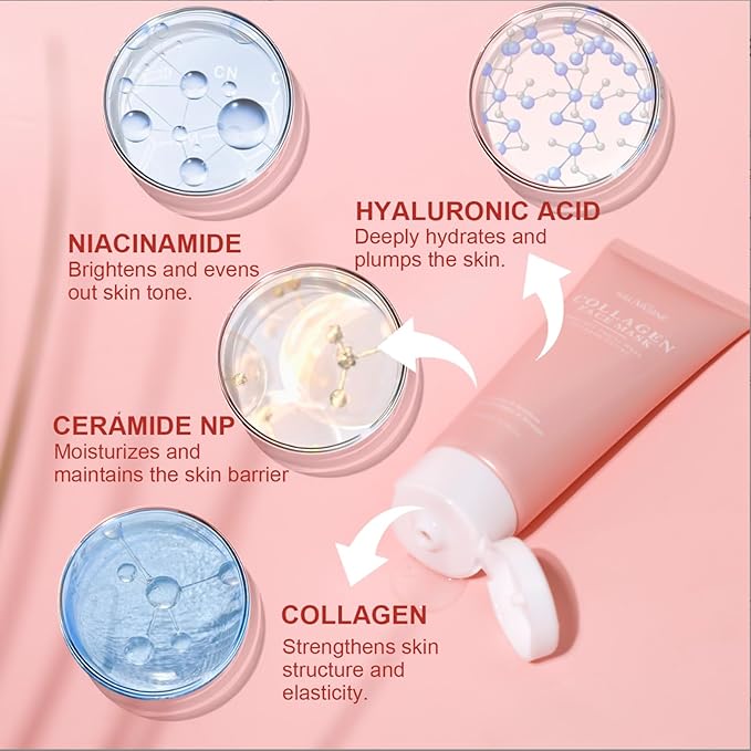 Collagen Overnight Wrapping Peel Off Face Mask - Deep Hydration Care, Reduce Sagging & Dullness, Hydrolyzed Collagen Glass Skin Peel Off Mask, Korean Skincare