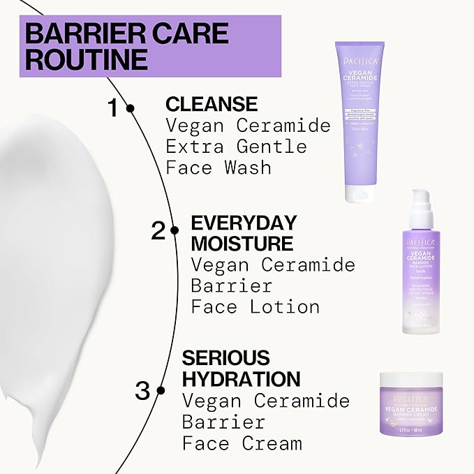 Pacifica Face Cream - Vegan Ceramide Barrier Cream w/Niacinamide & Shea Butter - Hydrating Daily Face Moisturizer Fragrance Free for Sensitive Skin, Vegan, Clean Beauty Allergy & Dermatologist Tested