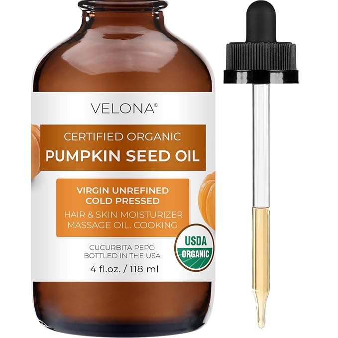 velona Pumpkin Seed Oil USDA Certified Organic - 4 Fl Oz | 100% Pure and Natural Carrier Oil | Unrefined, Cold Pressed | Cooking, Face, Hair, Body & Skin Care | Use Today - Enjoy Result