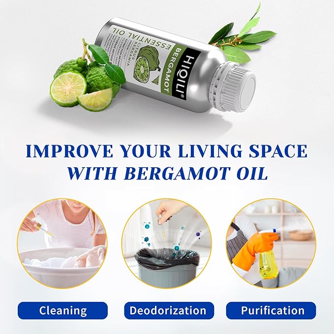 HIQILI Bergamot Essential Oil for Diffuser, Skin, Hair, DIY, 100% Pure & Natural - 16 Fl Oz (500 mL)