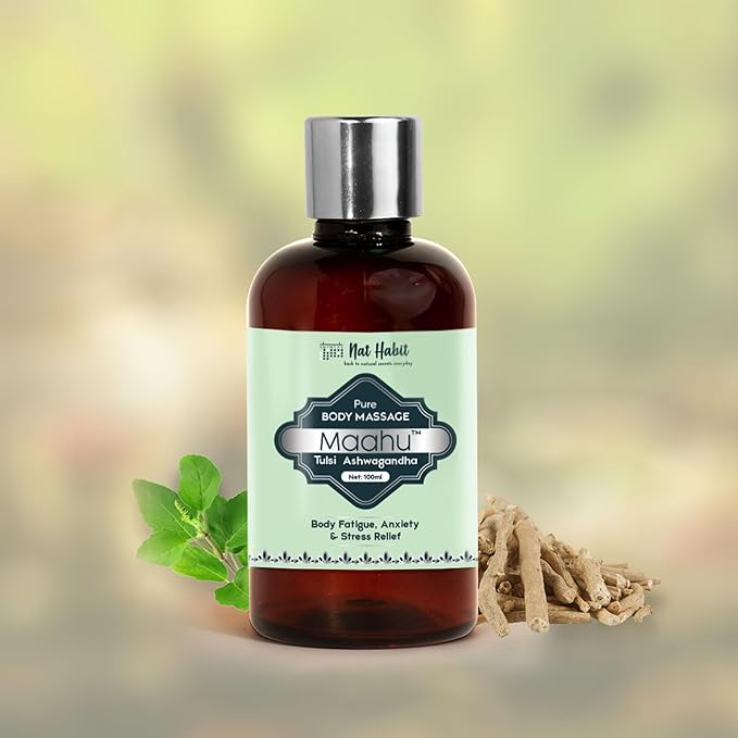 Pure Tulsi Ashwagandha Maahu, Ayurvedic Body Massage Oil, 100ml