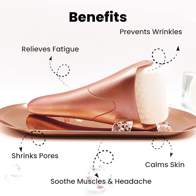 ROSELYNBOUTIQUE Ice Roller for Face Wrinkles Fine Lines Puffiness Stick Massager Facial Skin Care Tools Self Care Gifts for Men Women (Rose Gold)