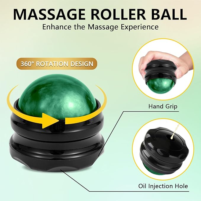 Sore Muscle Massage Oil for Massage, with Massage Roller Ball & Thumb Saver Massager, Body Massage Oil (8 Fl Oz)