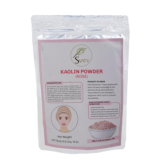 SVATV Kaolin Clay Rose Natural For Face Mask Herbal Skin Face Powder Makeup, Bath Bomb Clay, DYI Spa Mud Mask For Face & Hair & Soap Making For Men & Women 227g, Half Pound