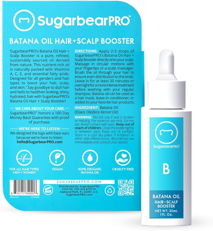 Sugarbear Batana Hair Oil & Glass-Dropper Applicator, 1oz + Vegan Hair Vitamin Gummies 1 Month Supply, Extra Strength Biotin 6000mcg